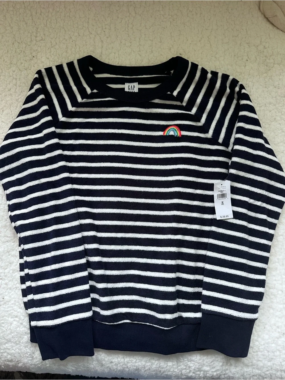 GAP Navy & White Striped Kids Sweatshirt with Rainbow Patch